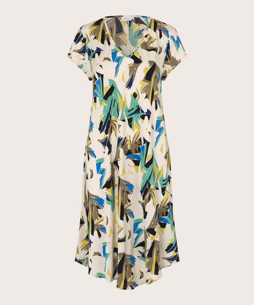Bedrucktes Viskosekleid mit V-Ausschnitt, Dusky Green