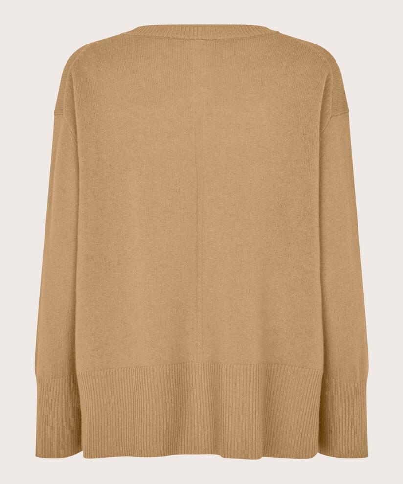 Langärmliger Wollpullover Mit Gerippten Kanten, Travertine