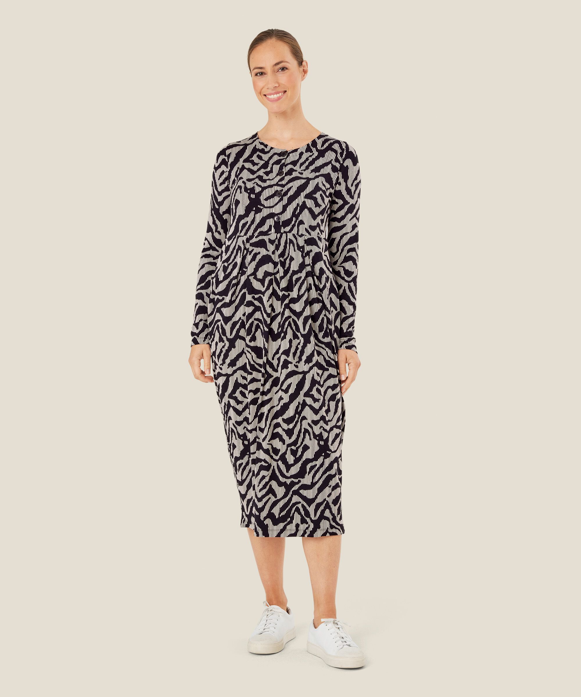 Tulpenkleid mit Knöpfen am Hals, Black