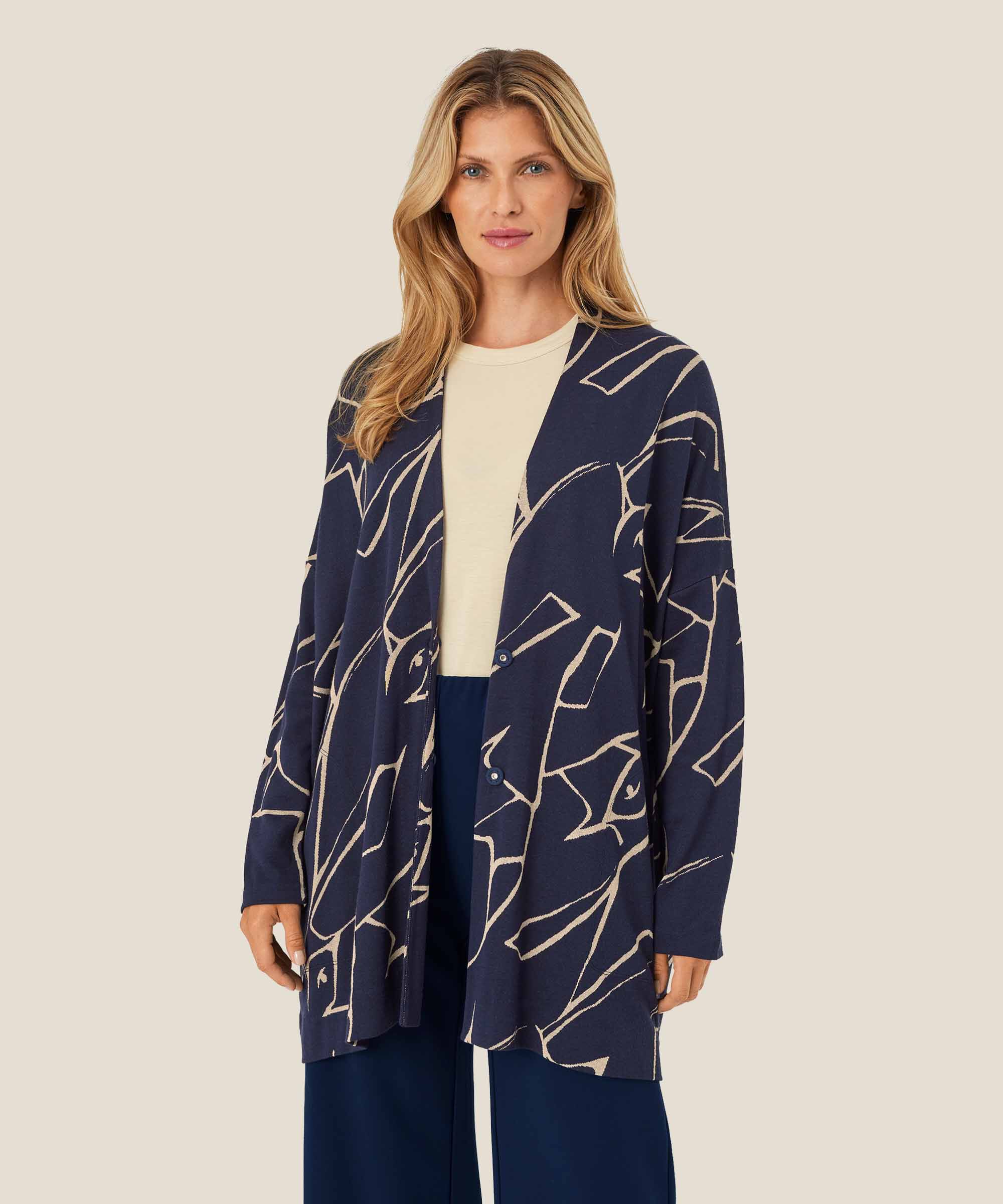 Bedruckter Jersey-Cardigan mit schmalen Ärmeln, Navy Blazer