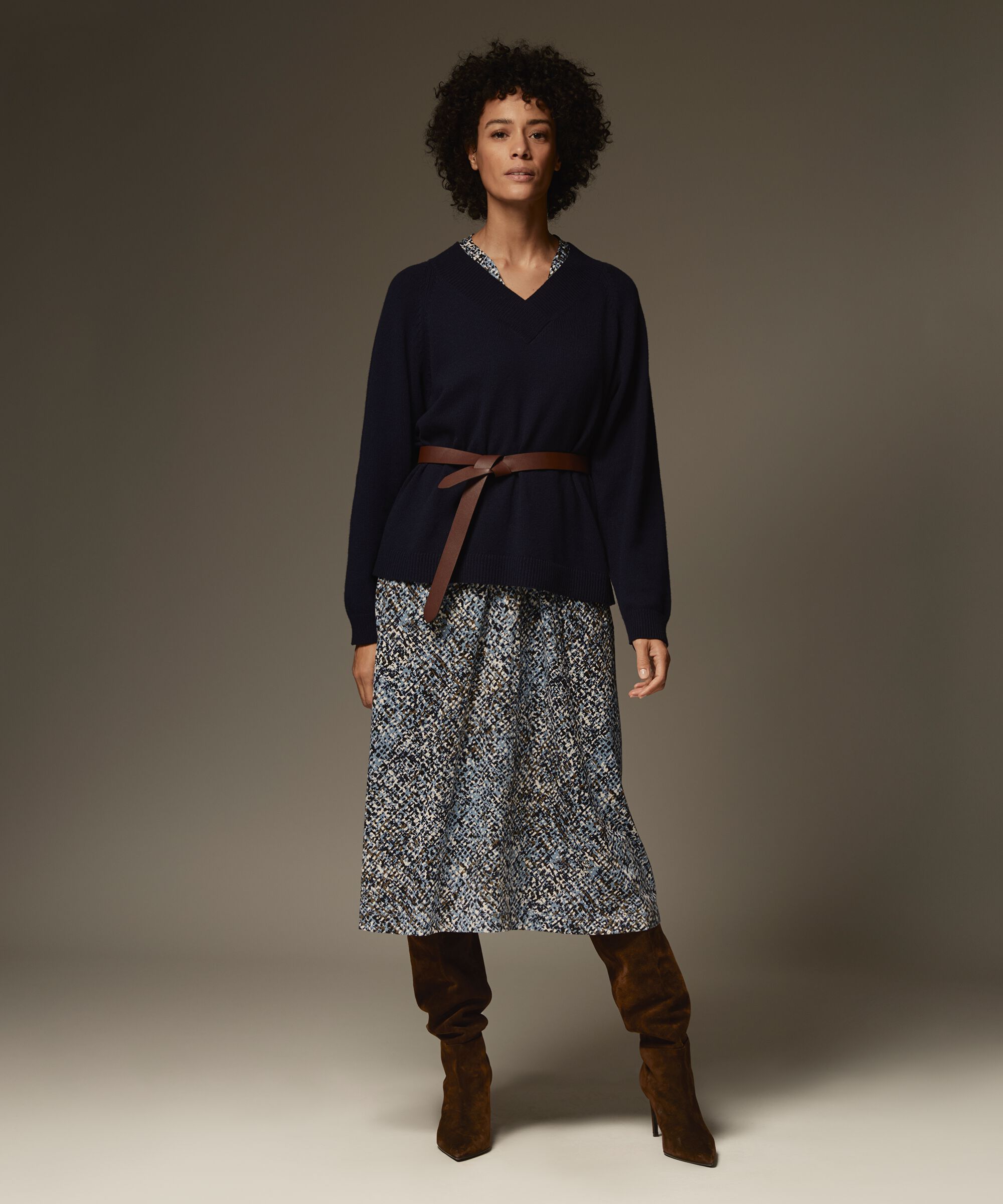 Pullover aus Wollmischung mit tiefem V-Ausschnitt, Navy Blazer
