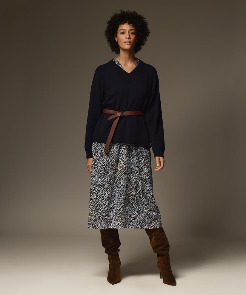 Pullover aus Wollmischung mit tiefem V-Ausschnitt, Navy Blazer