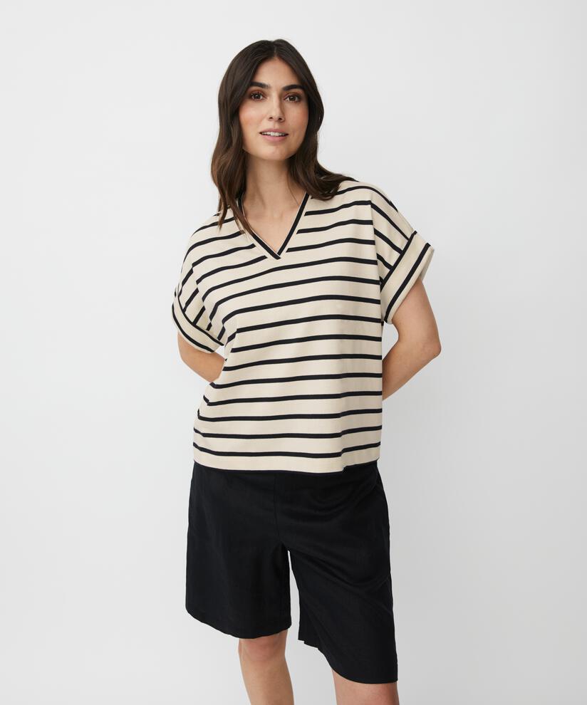 gestreiftes Jersey-T-Shirt mit Rundhalsausschnitt, Whitecap