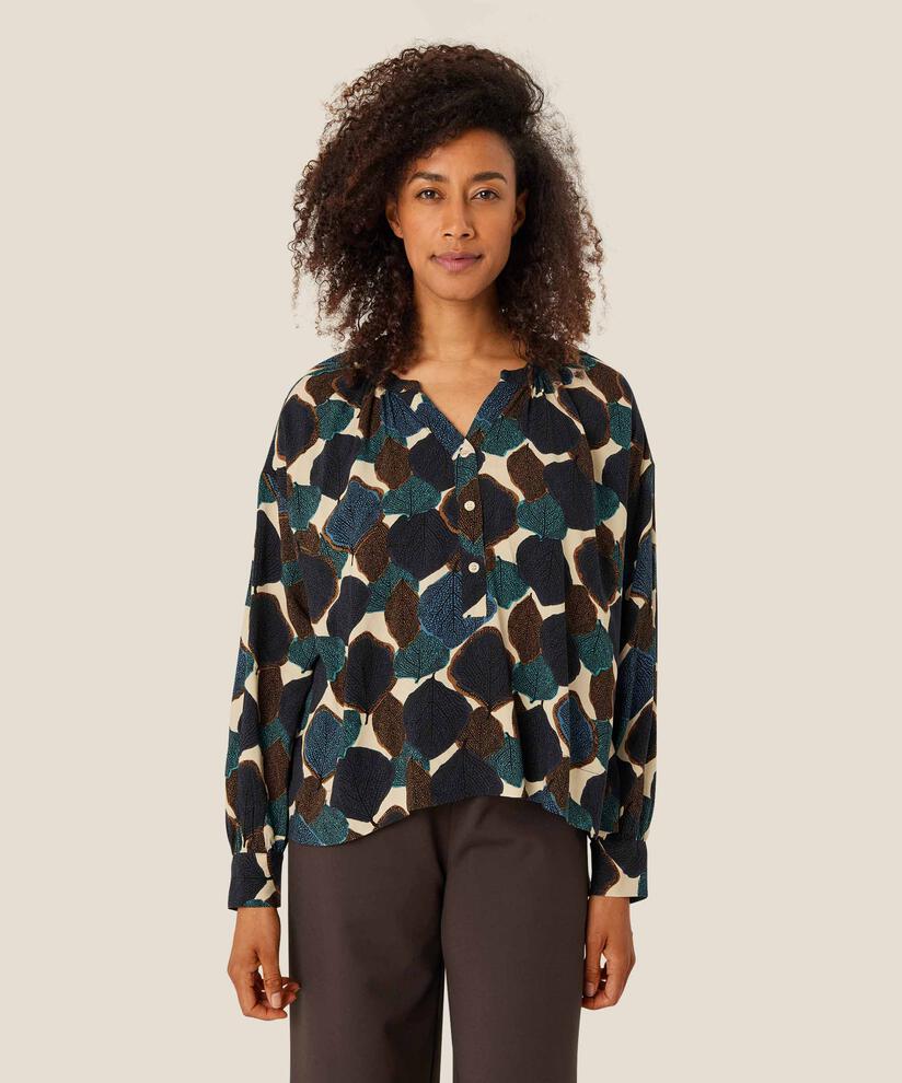 Baumwollbluse mit V-Ausschnitt, Chipmunk
