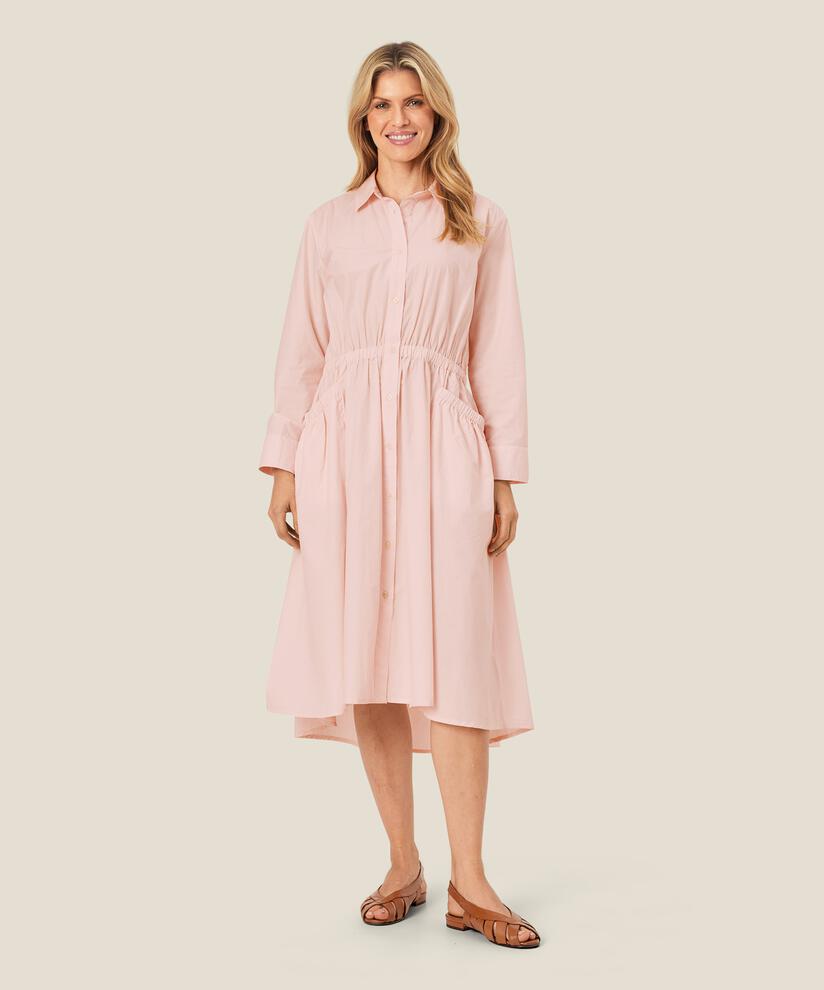 Hemdblusenkleid aus Baumwolle mit elastischem Bund, Mauve Chalk