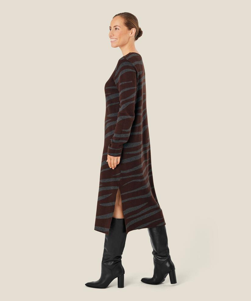 Strickkleid aus Wollmischung mit hohen Schlitzen, Coffee Bean