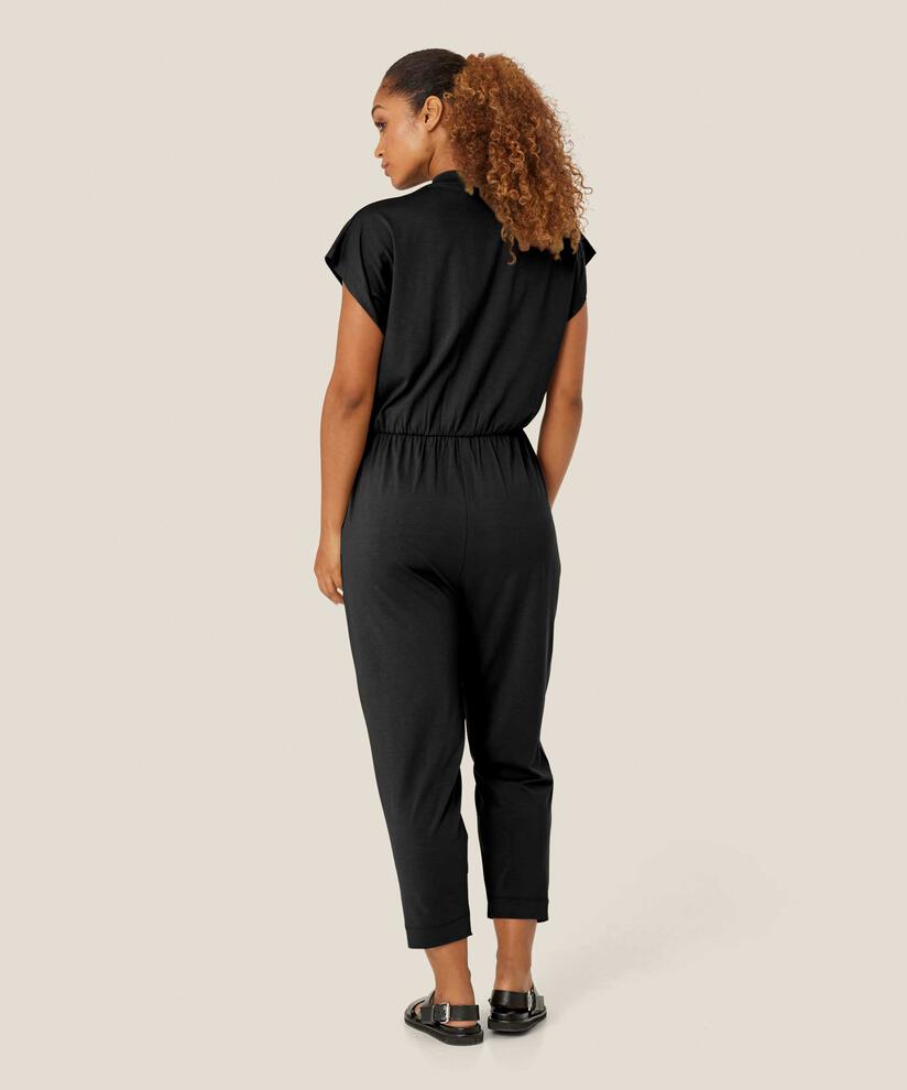 Jersey-Jumpsuit mit V-Ausschnitt und Knöpfen, Black