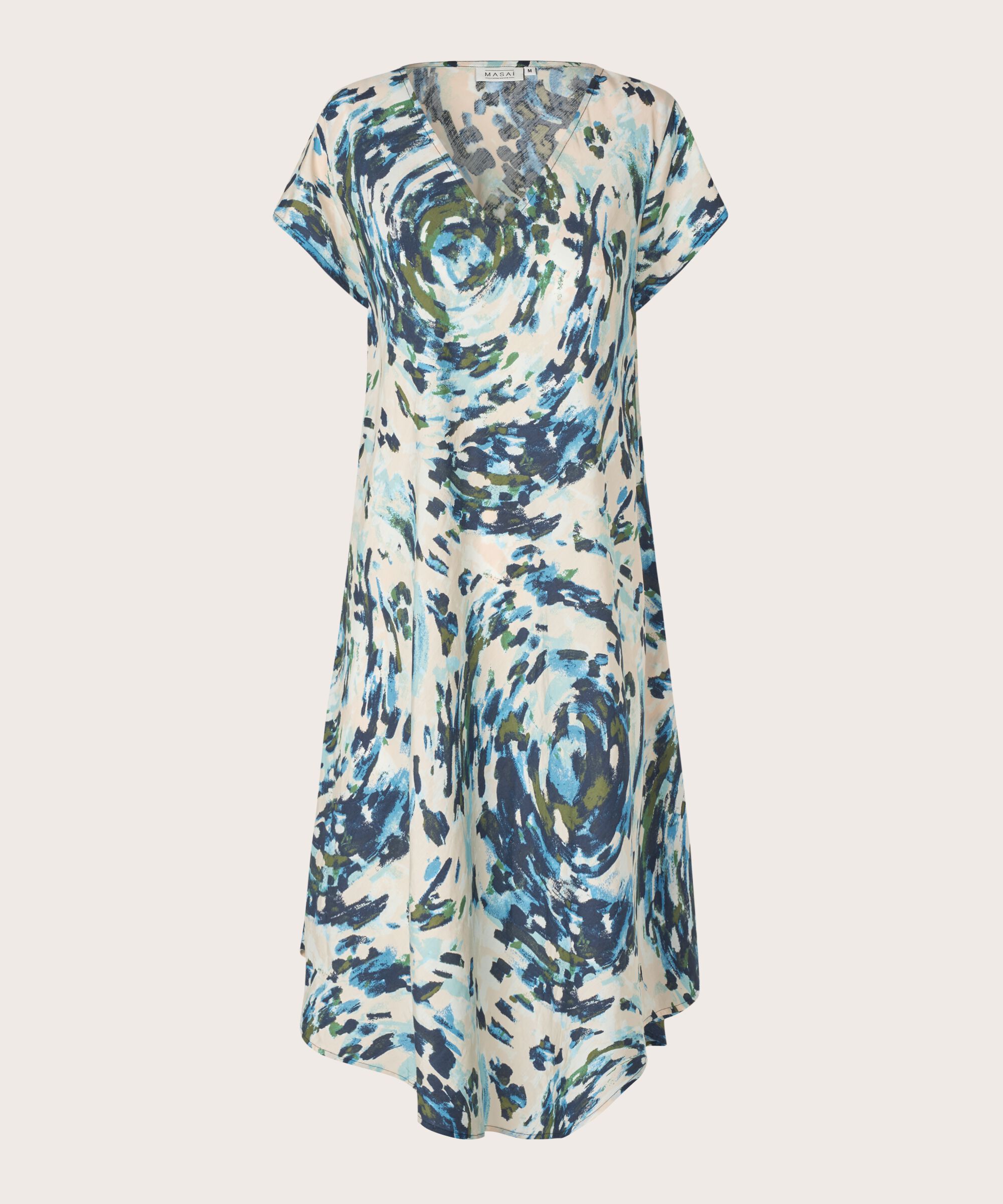 Bedrucktes Viskosekleid Mit V-ausschnitt, Cendre Blue