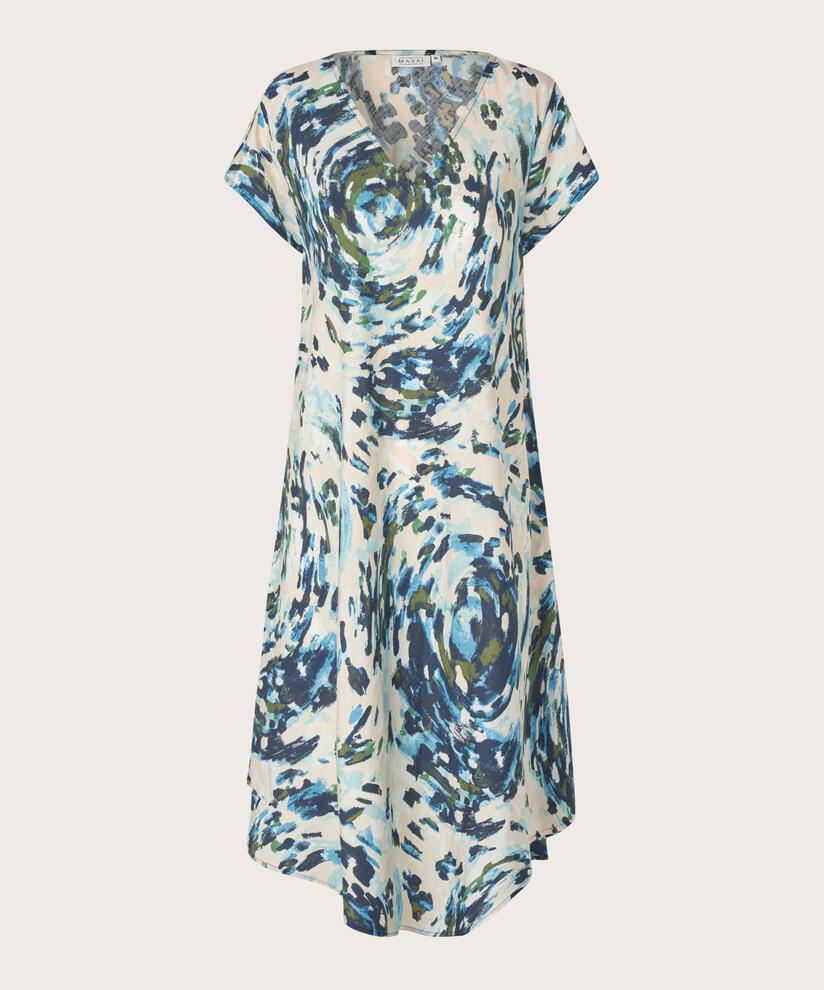 Bedrucktes Viskosekleid Mit V-ausschnitt, Cendre Blue