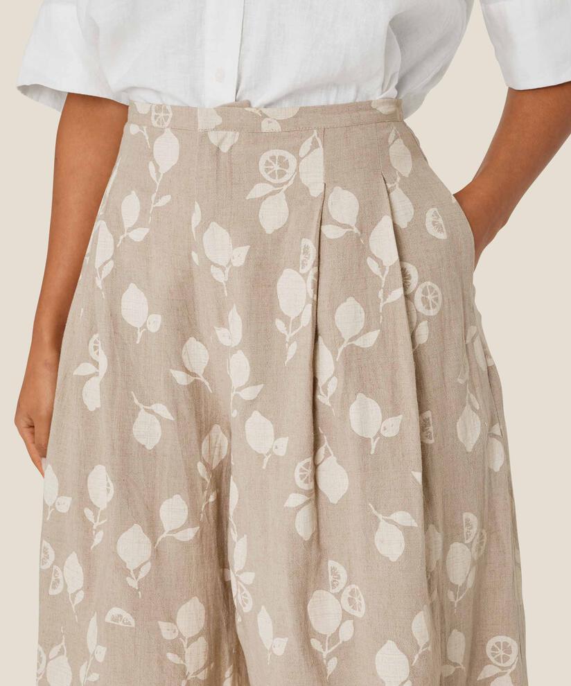 Bedruckte Shorts aus Leinenmischung mit festem Bund, Natural