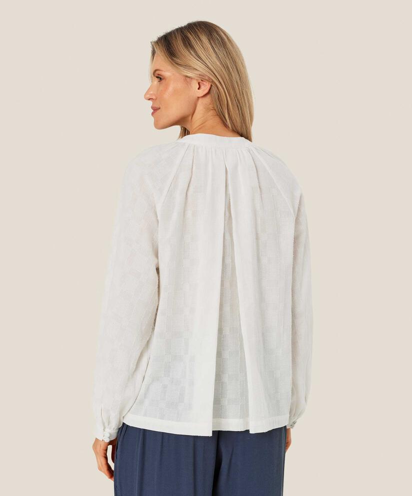 Bluse mit eingewebten Karos und Knöpfen am Hals, Jet Stream