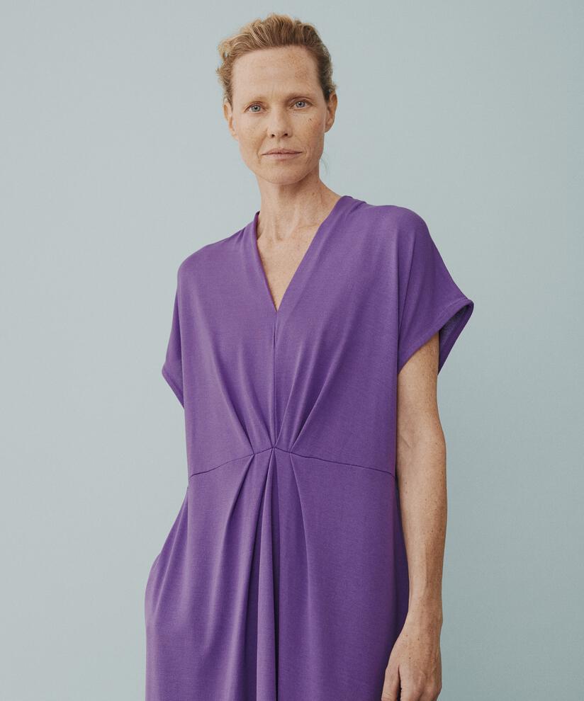 Jerseykleid mit gerafftem Detail vorne, Meadow Violet