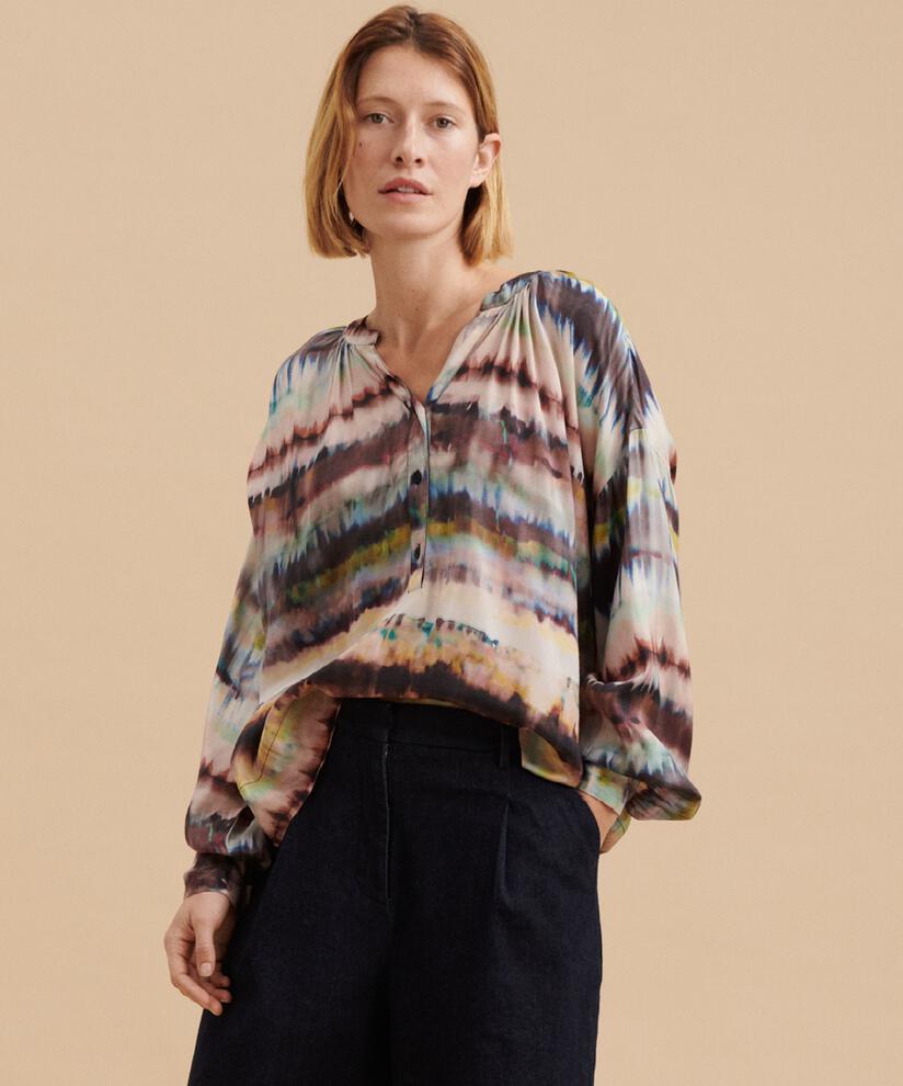 V-Ausschnitt-Bluse mit Knopfleiste, Misty Rose