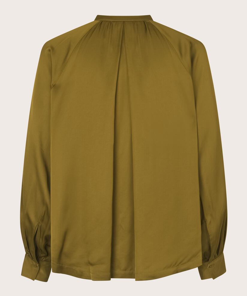 Bluse aus Viskosesatin mit Bindebändern am Hals, Plantation