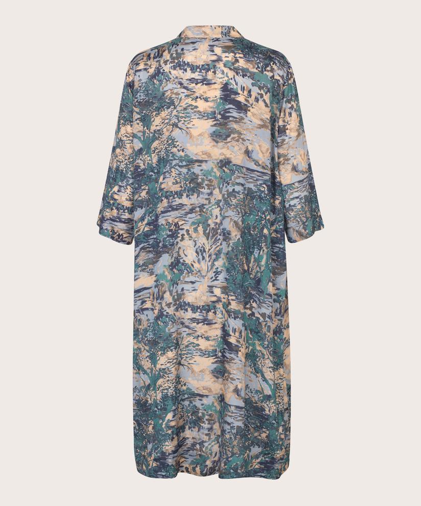 Viskosekleid mit V-Ausschnitt und Dreiviertelärmeln, Teal