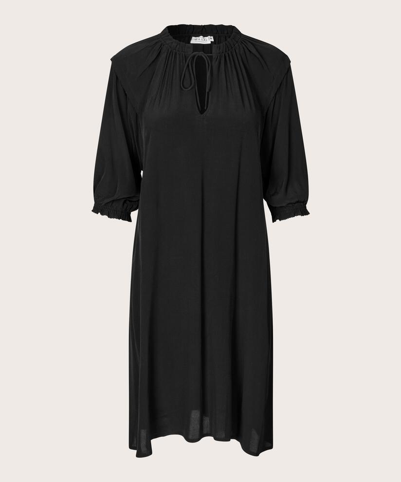 Viskosekleid mit Bändern und Rüschendetails, Black