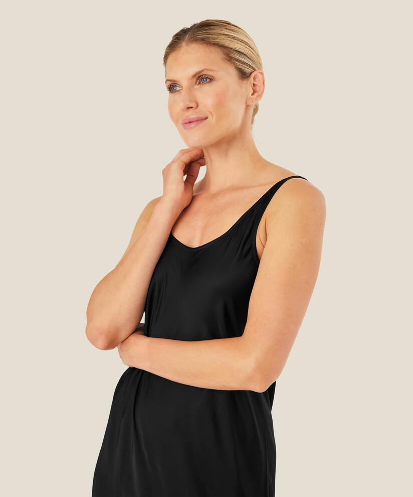 Kleid aus Viskosesatin mit tiefem Ausschnitt, Black