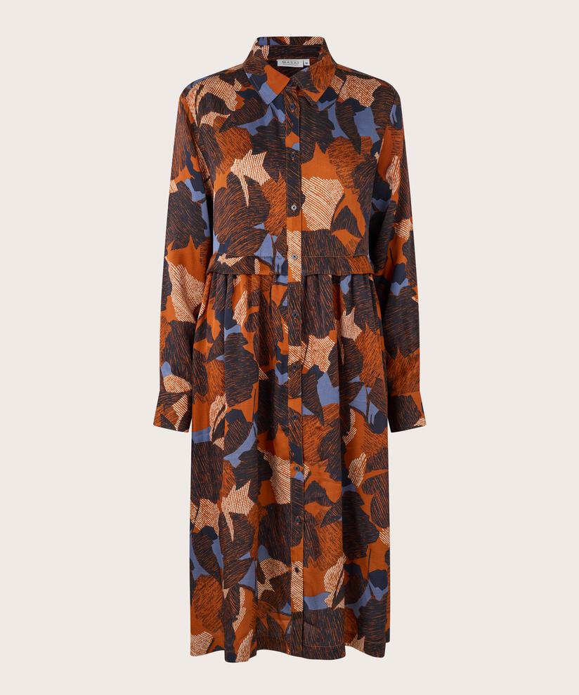 Durchgeknöpftes Kleid aus bedruckter Viskose, Autumnal