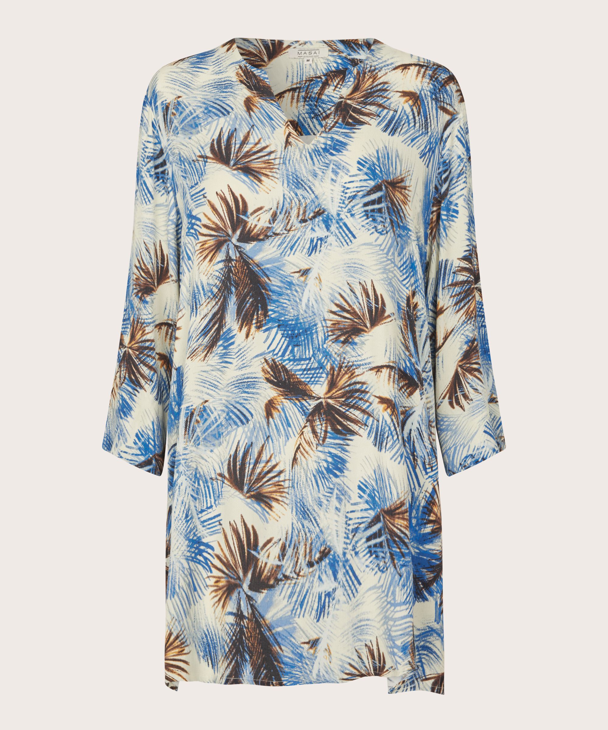 bedruckte Viskose-Tunika mit V-Ausschnitt und Seitenschlitzen, Della Blue