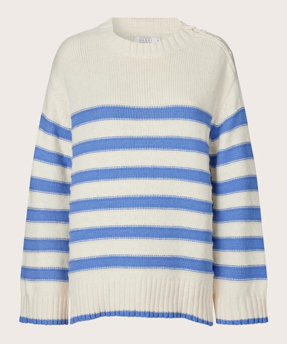 Strickpullover mit Knopfdetail an der Schulter, BlueB/Whc