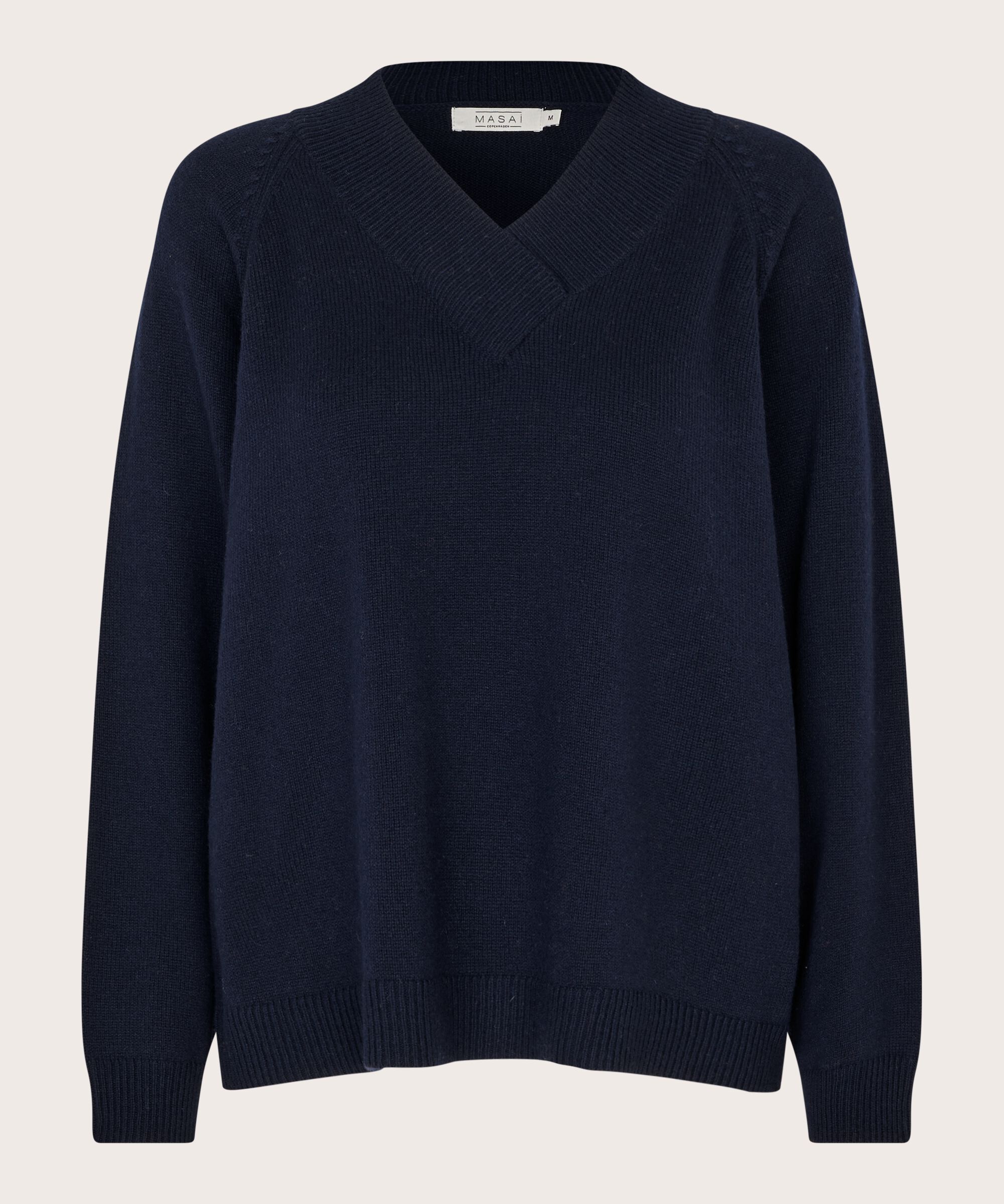 Pullover aus Wollmischung mit tiefem V-Ausschnitt, Navy Blazer