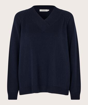Pullover aus Wollmischung mit tiefem V-Ausschnitt, Navy Blazer