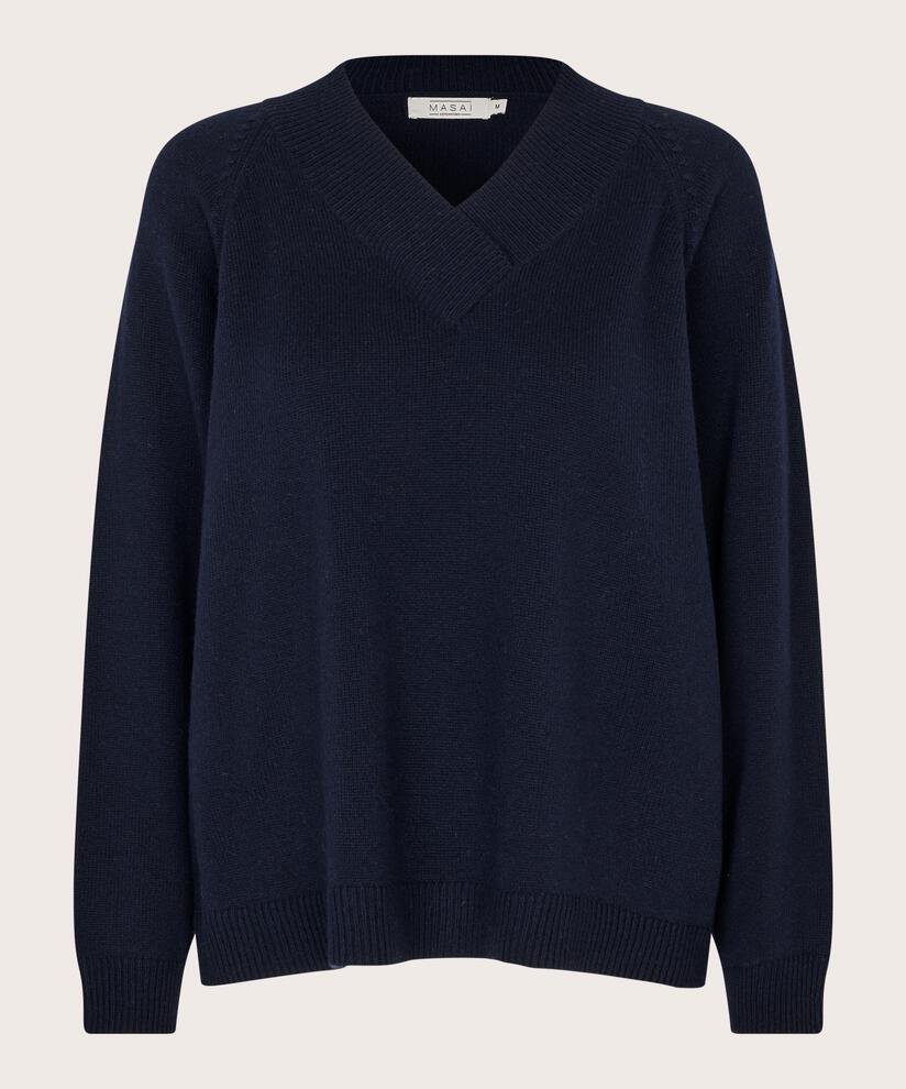 Pullover aus Wollmischung mit tiefem V-Ausschnitt, Navy Blazer