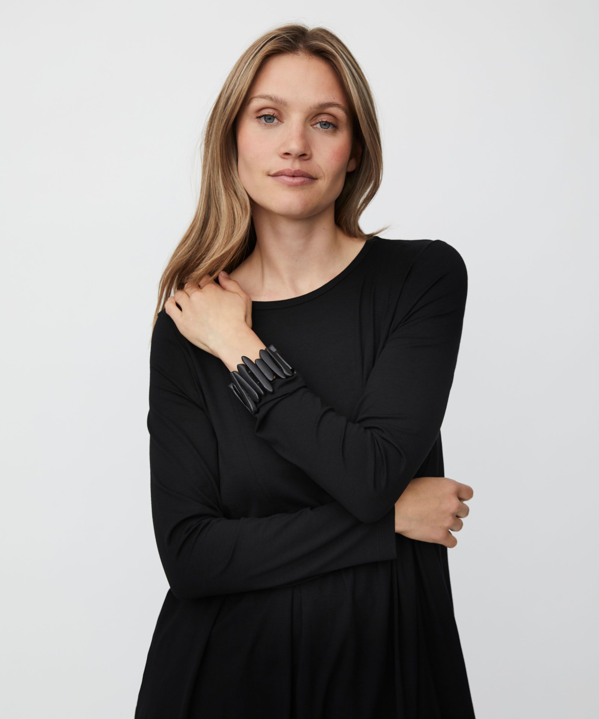 Jersey-Tunika mit Falten und Eingrifftaschen, Black