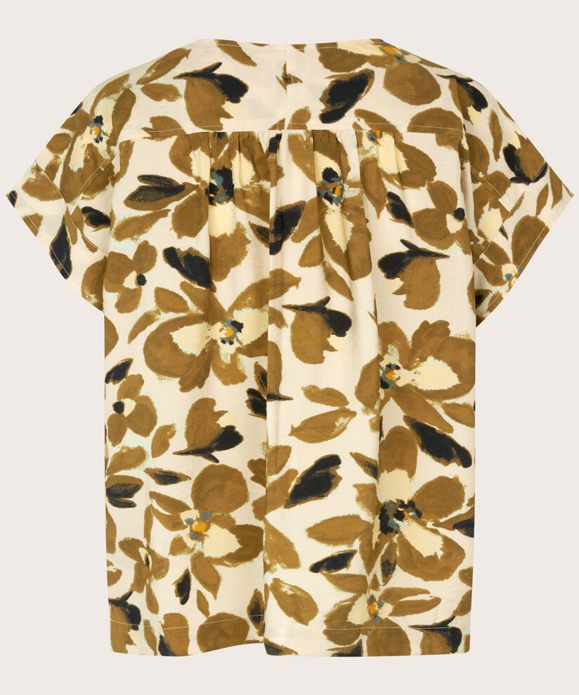 Viskosebluse mit V-Ausschnitt und Falten auf der Rückseite, Dull Gold
