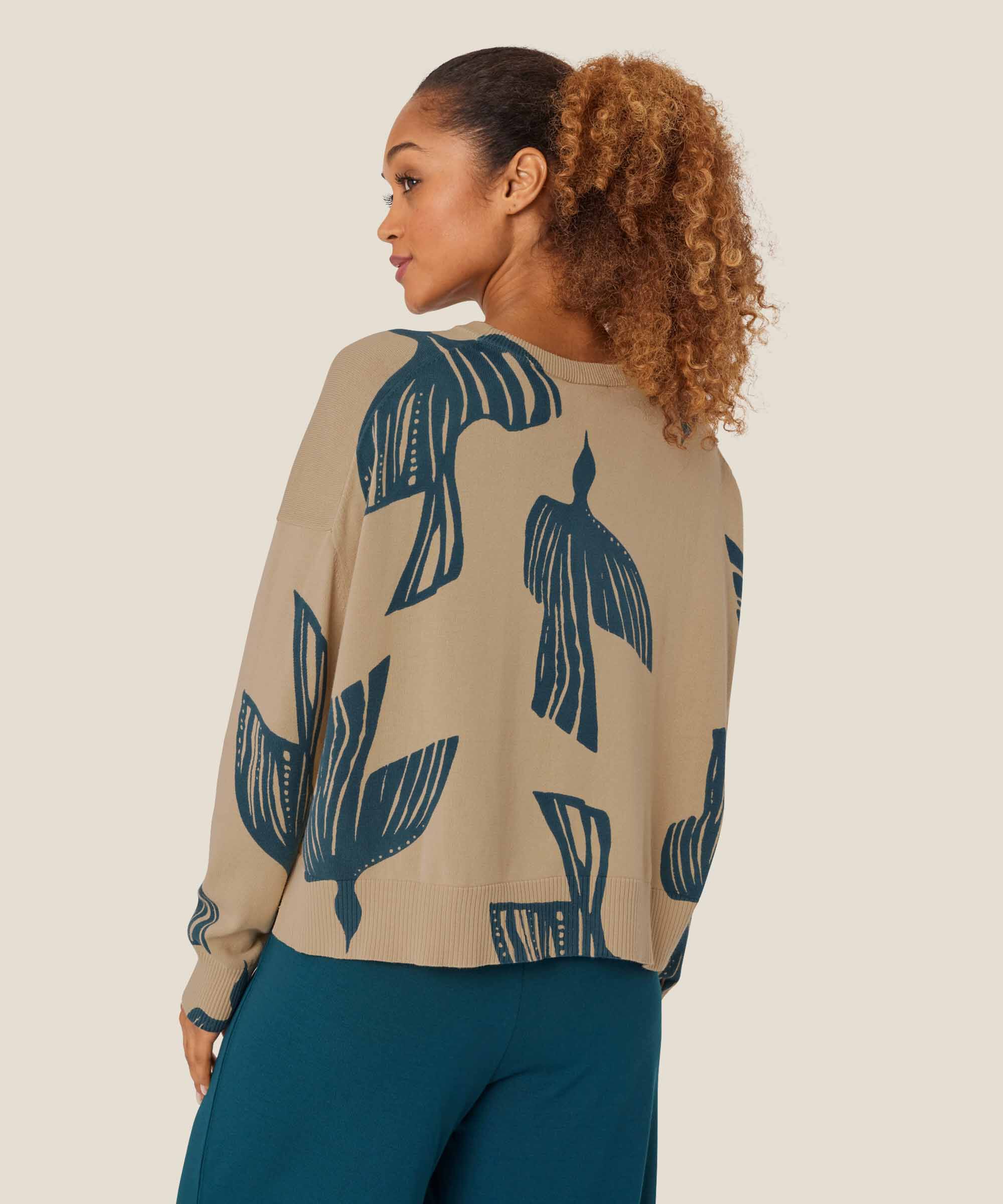 Feinstrick-Top mit Print und gerippten Kanten, Reflect Pond