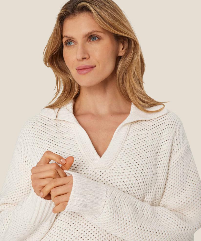 Top aus gestrickter Baumwolle mit V-Ausschnitt, Jet Stream