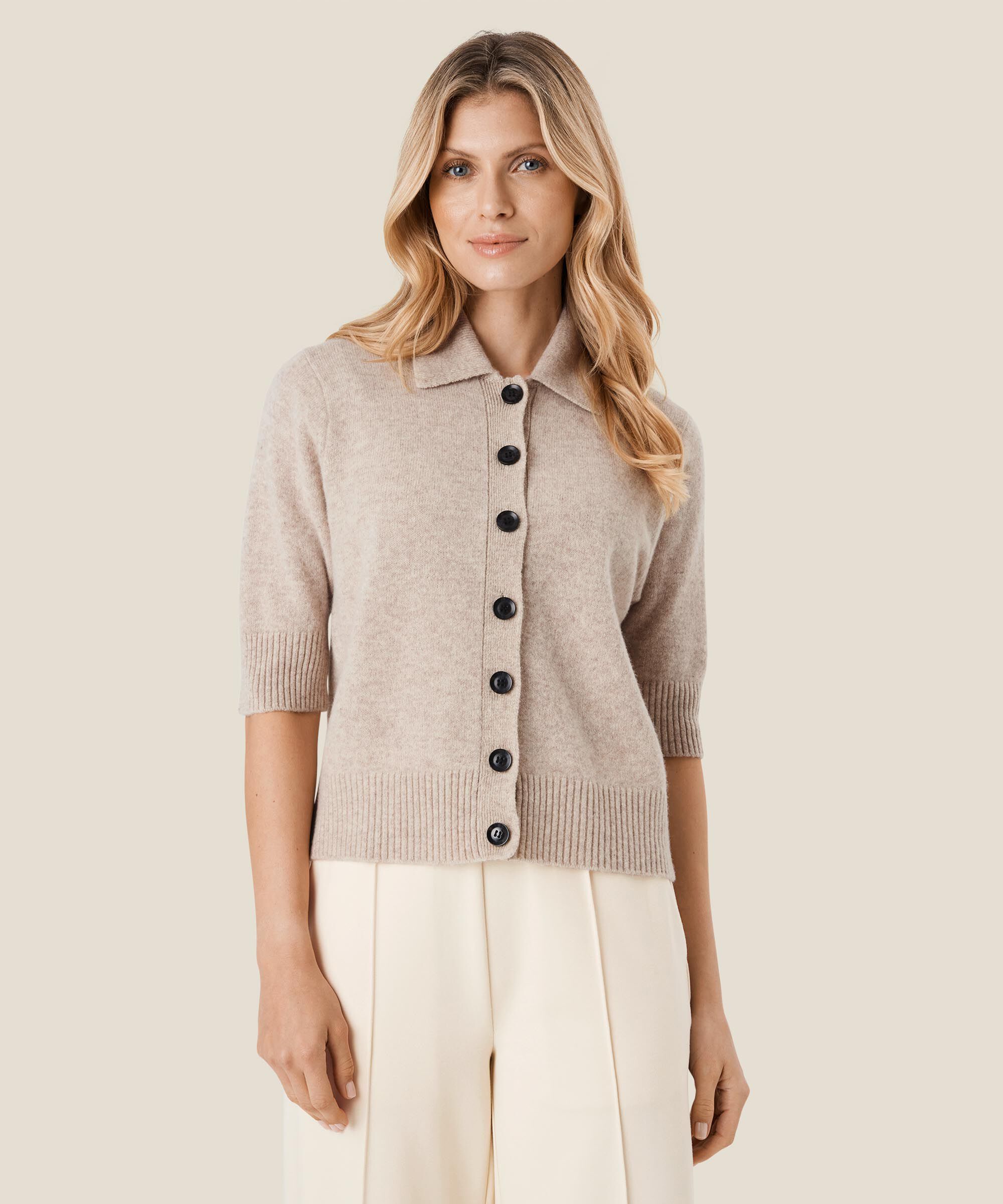 Kurzärmeliger Cardigan aus Wolle, L beige mel