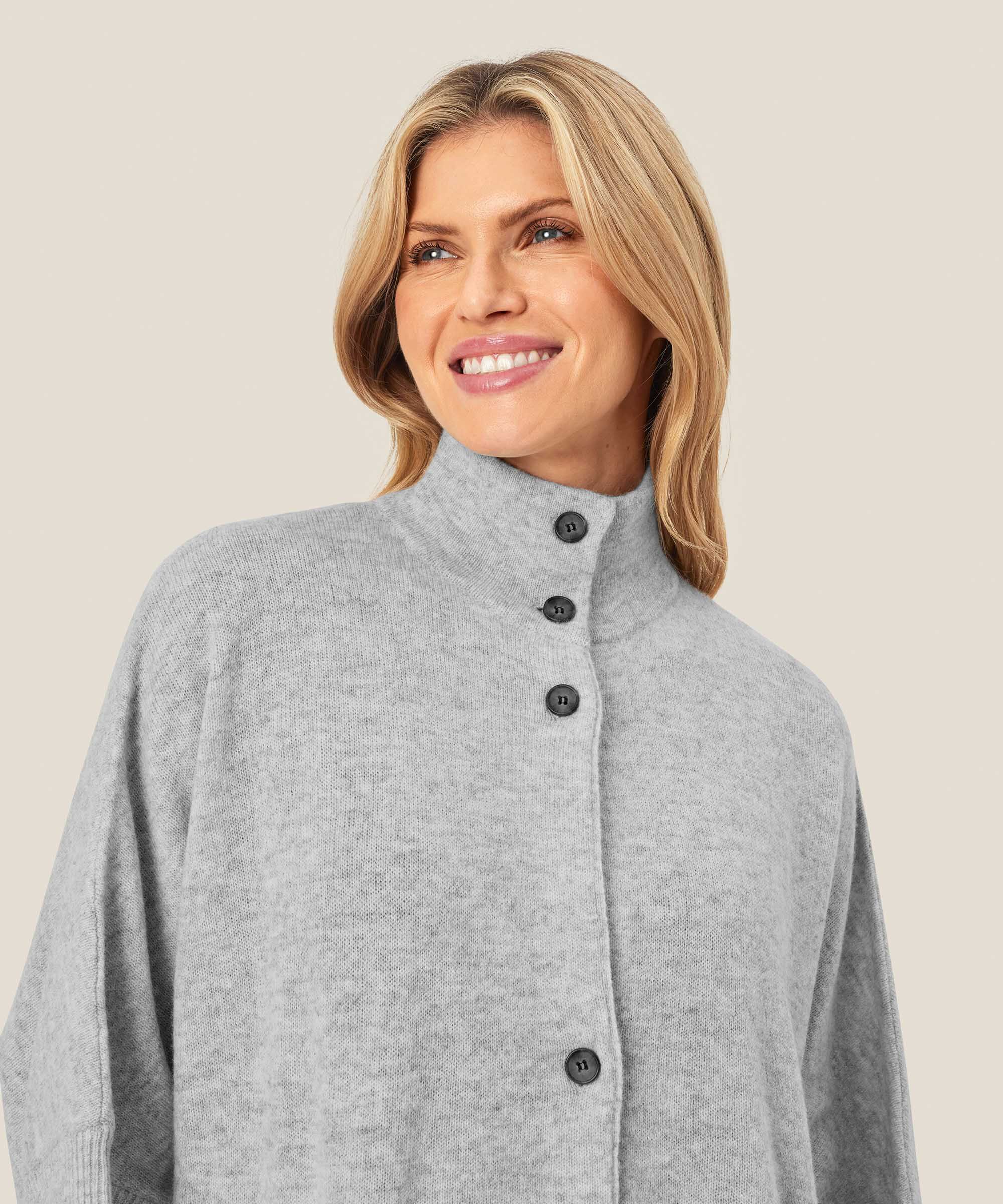 Strickjacke aus Wolle mit hohem Kragen, L. Grey mel.