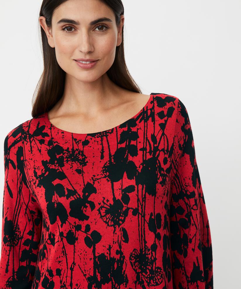 geblümtes Jerseykleid mit 3/4-Ärmeln, Scarlet Sage