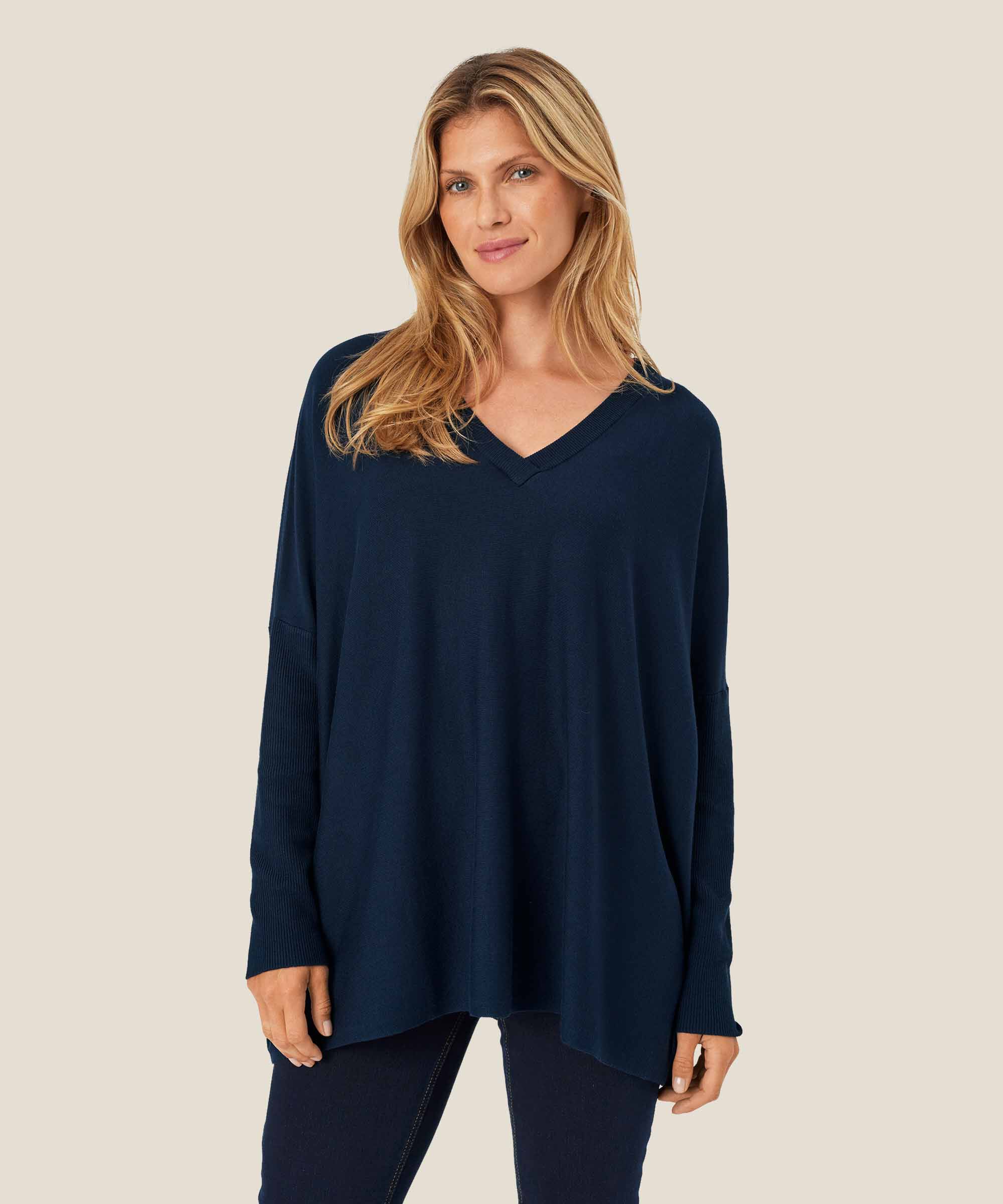 Strickpullover Mit V-ausschnitt Und Schmalen Ärmeln, Navy Blazer