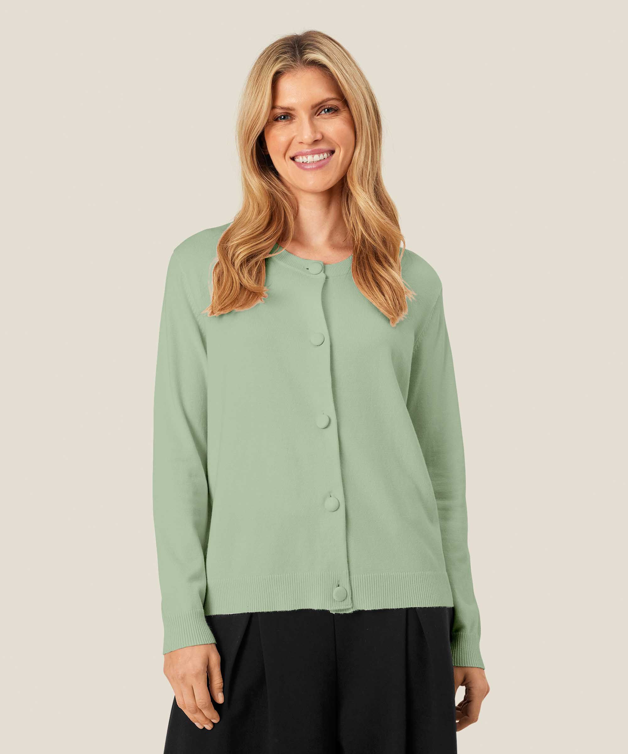 Feinstrick-Cardigan mit Rundhalsausschnitt, Frosty Green