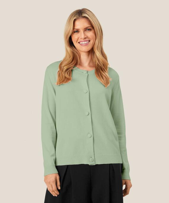 Feinstrick-Cardigan mit Rundhalsausschnitt, Frosty Green