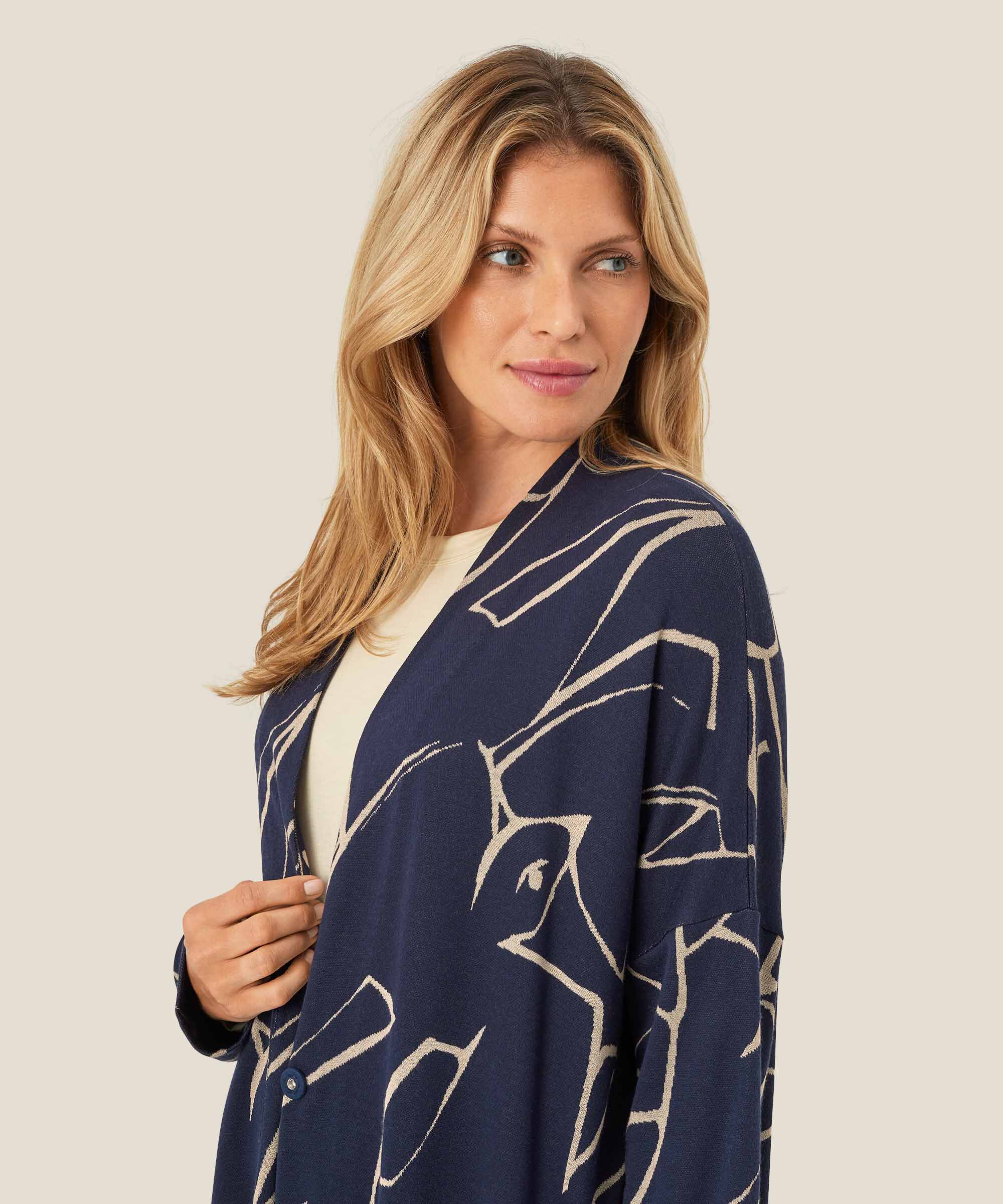 Bedruckter Jersey-Cardigan mit schmalen Ärmeln, Navy Blazer