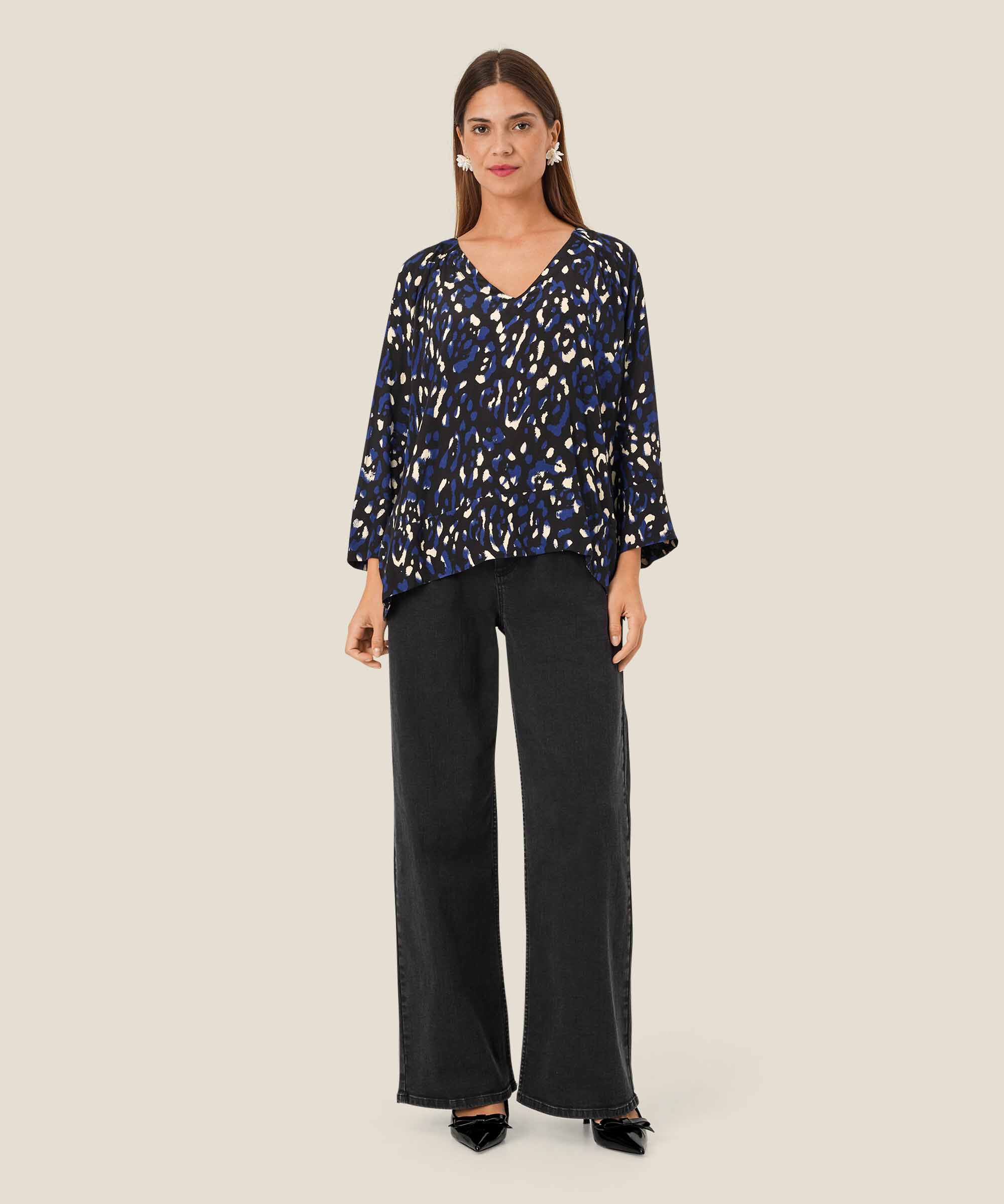 Viskosebluse Mit V-ausschnitt, Medieval blue