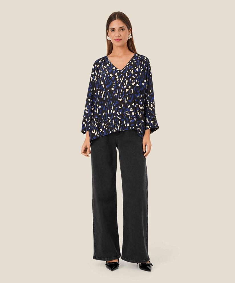 Viskosebluse Mit V-ausschnitt, Medieval blue