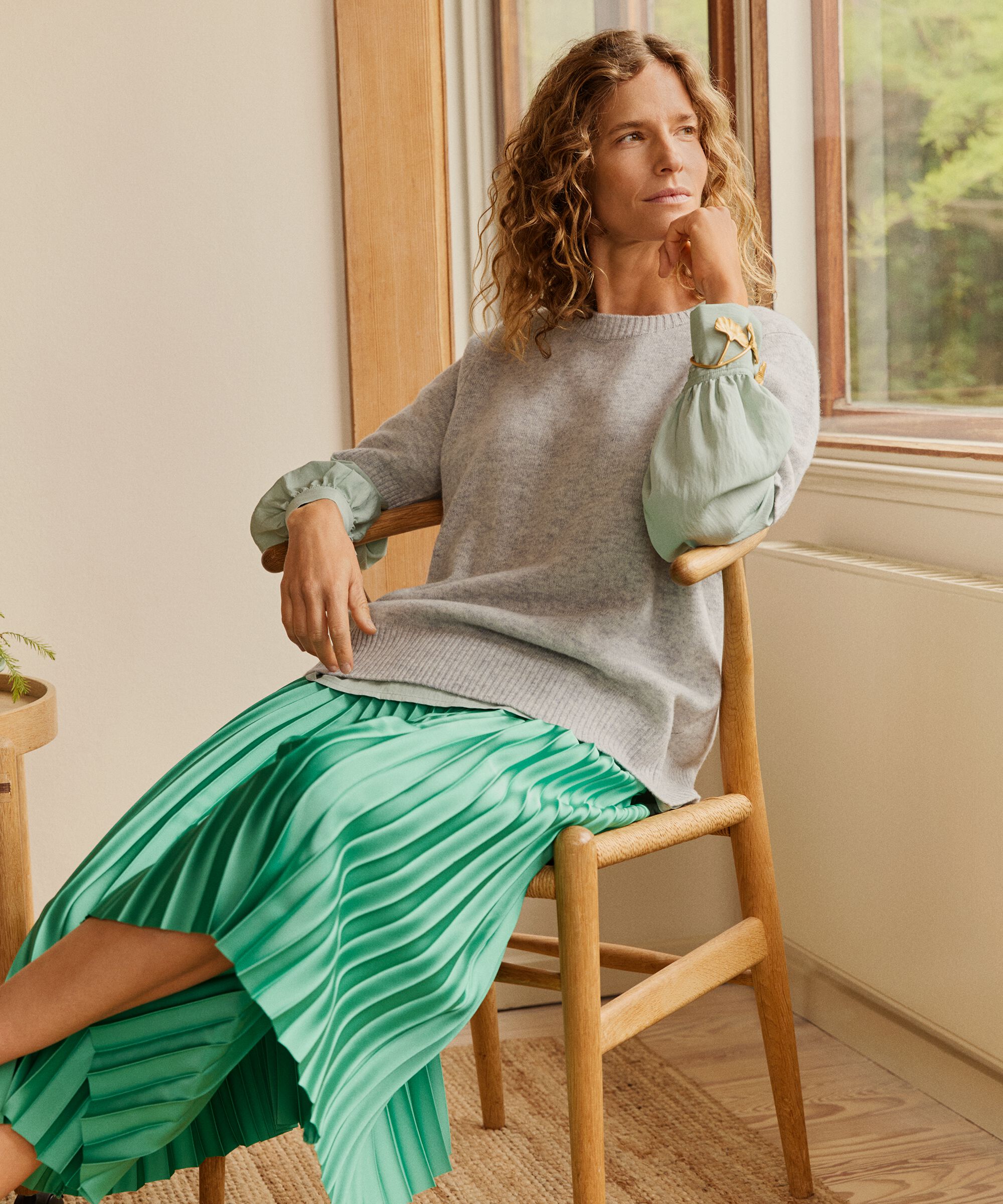 Faltenrock mit elastischem Bund, Winter Green