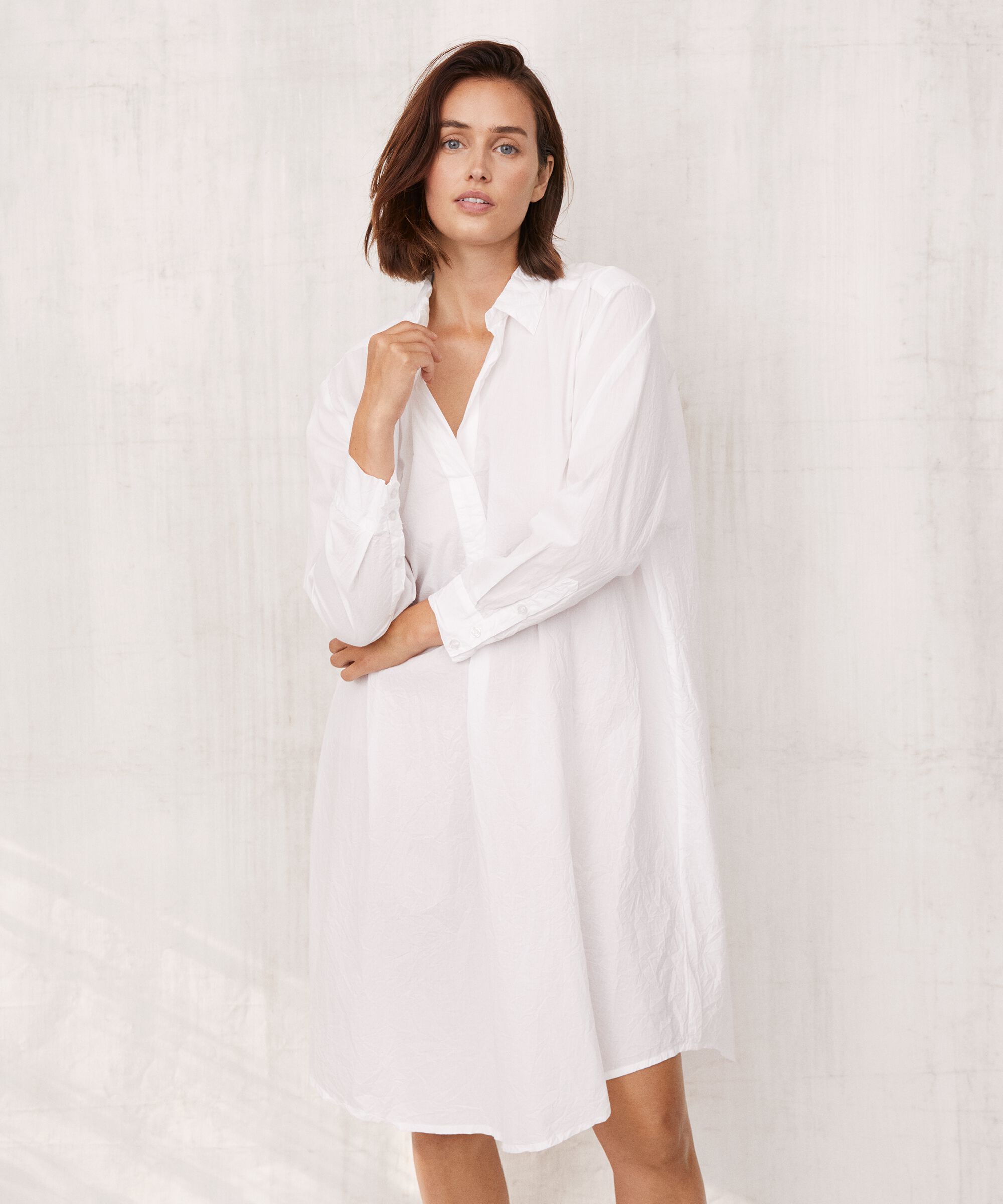 Hemdblusenkleid in Baumwollqualität, White
