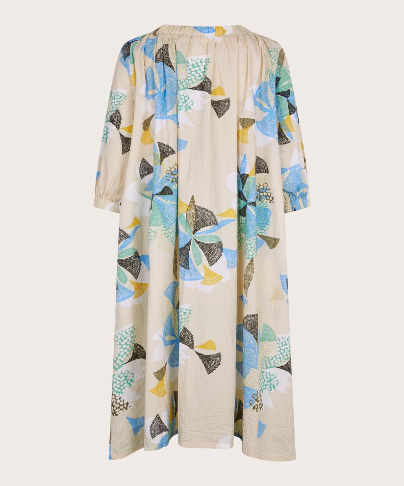 Gemustertes Baumwollkleid mit elastischem Saum am Hals, Marina