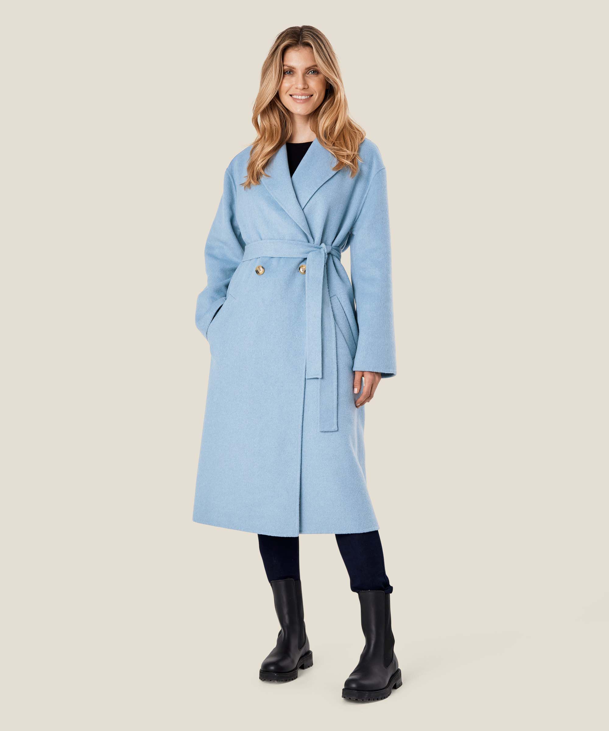 langer Wollmantel mit Bindebändern, Ashley Blue