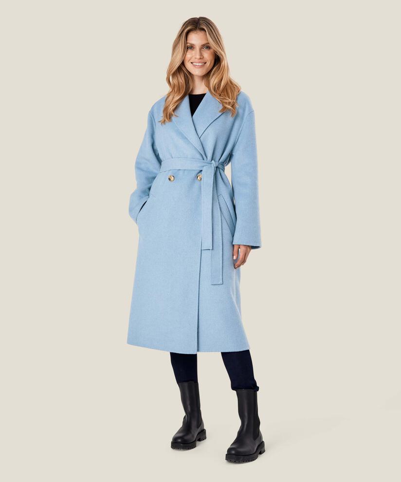 langer Wollmantel mit Bindebändern, Ashley Blue