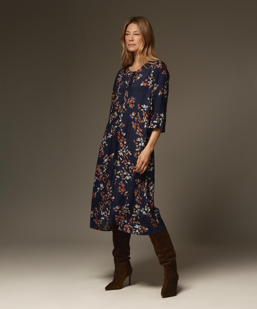 geblümtes Viskosekleid mit 3/4-Ärmeln, Autumnal