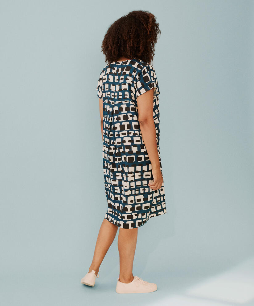 Kleid aus bedruckter Viskose mit V-Ausschnitt, Reflect Pond
