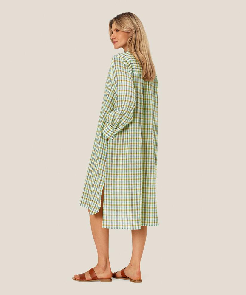 kariertes Baumwollkleid mit Knopfleiste, D. Grass Green