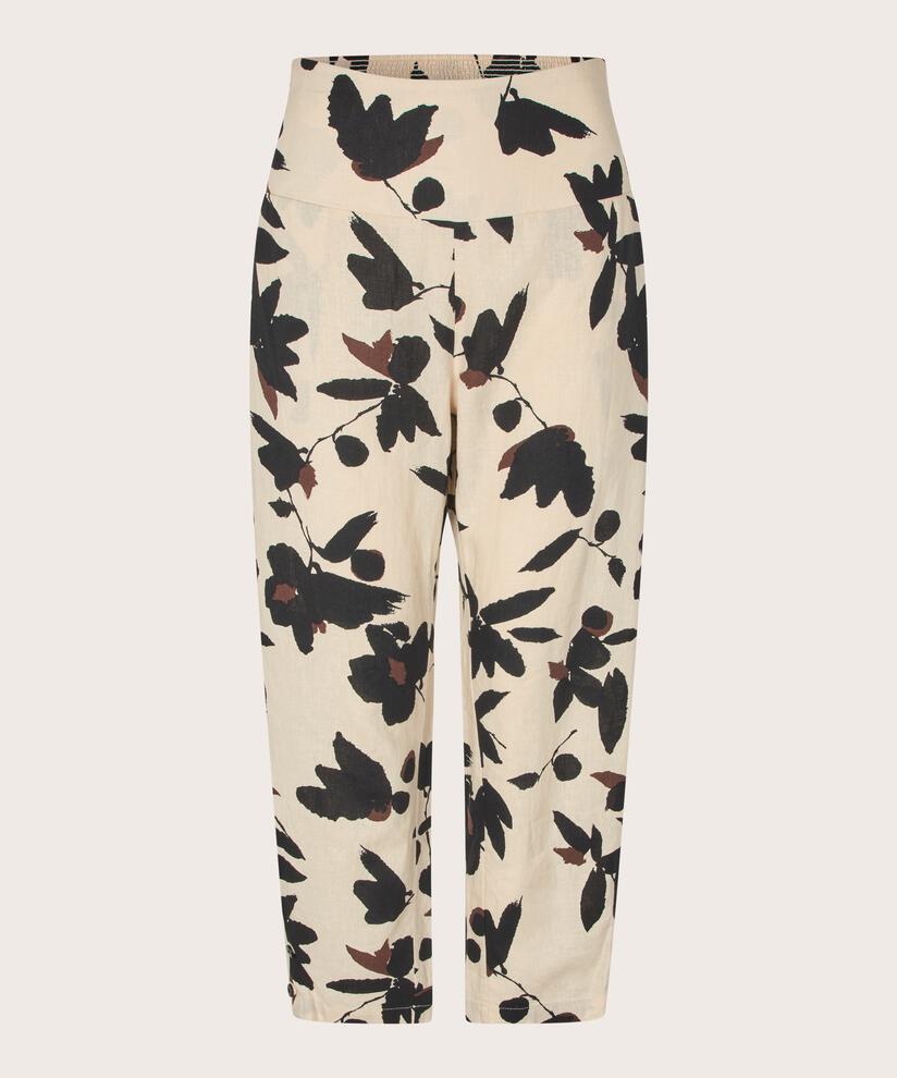 Geblümte Hose aus Leinenmischung mit Smock hinten, Chestnut