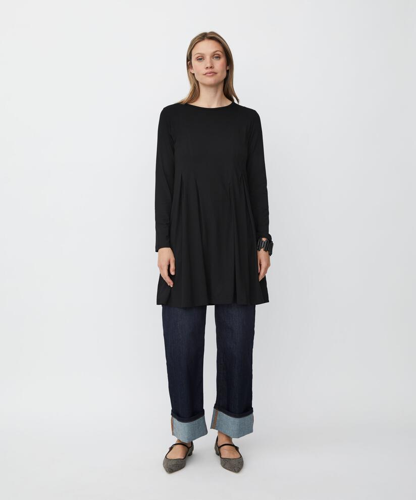 Jersey-Tunika mit Falten und Eingrifftaschen, Black